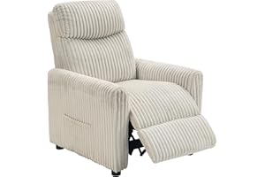 HOMCOM Sillón Relax Reclinable, Sillón Reclinable Manual, Tapizado en Pana, Instalación Rápida, Reposapiés, Acolchado Grueso, para Salón, Dormitorio, Oficina, Crema