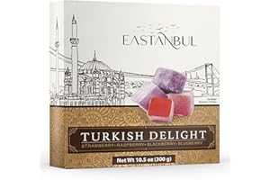 Eastanbul Turkish Delight, 300g, Turkish Delights Candy Assorted Strawberry, Blackberry, Raspberry & Blueberry Flavor, International Candy, Lokum, Plain, Gluten Free, No Synthetic Ingredient, Vegan
