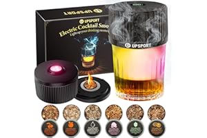 UPSPORT Elektrisches Cocktail Smoker Kit mit 4 Lichtmodi, wiederaufladbarer Whisky Räucher Set, 6 Holzspäne, kein Butan erforderlich, Weihnachts-/Geburtstagsgeschenke für Männer, Väter, Ehemänner