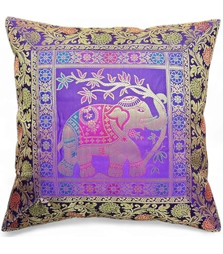 Copricuscino indiano Banarasi decorativo in seta, 40 cm x 40 cm, design stravagante per soggiorno e