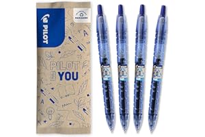 PILOT - Caja de 4 B2P Gel - Roller Retráctil y Recargable - Hecho con Botellas - Tinta de Gel para una escritura óptima - Begreen - Azul - Punta Media