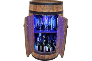 ‎WEECO Fassbar mit Tür LED RGB beleuchtung - Handgemacht Holzfass Fassregal 80x50cm - Aufbewahrungsschrank für wein whisky bier Flaschen Fass Hausbar Weinflaschen Schnapsfass. Ein Geschenk für jeden Anlass