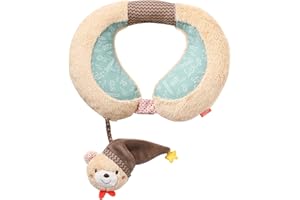 Fehn Ours Coussin pour Le Cou - Appui-tête Ergonomique avec Un Ourson hochet - pour la Voiture, la Poussette & Le siège d'enfant - pour bébés & Jeunes Enfants à partir de 6+ Mois
