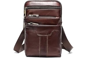 BURLIFE Sac à bandoulière pour téléphone Portable pour Homme, Sac Banane en Cuir Marron, Plusieurs Poches Verticales, étui de Ceinture pour téléphone Portable, étui de Ceinture à bandoulière, Sac Banane avec