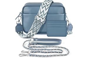 BROTOU Torba na ramię z prawdziwej skóry, z 2 szerokimi paskami na ramię, z uchwytem na karty, czarna, damska skórzana torba na ramię, mała torba na ramię damska z 3 przegródkami