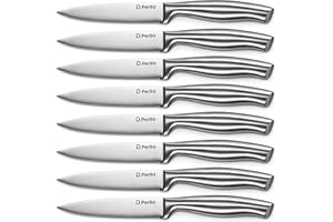 D.Perlla Noże do steków, zestaw 8 sztuk, nigdy nie wymagają ostrzenia, niemiecki zestaw noży do steków ze stali nierdzewnej wysokowęglowej, 23 cm