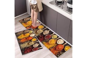 ‎HOIMLM Hoimlm Küchenteppiche 2 Stück, Rutschfestes Küchenmatten,Wasser und Öl aufnehmen Küche Matten Fußmatte Teppich Set,Staubdicht Fußmatte für Drinnen (43x75+43x150cm, Würze)