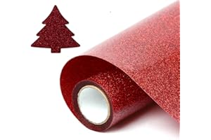 AOYU Heat Transfer Vinyl Glitter 40 X 12 Inches Glitter Vinyl Shimmer Adhesive Craft Vinyl Permanent DIY Heat Press Design Backed Vinyl Sheets for T-shirts Clothes Bags Hats or Other Textiles (Red)