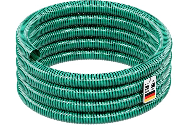 Wiltec Tuyau spiralé de refoulement - 25 m - Vert Flexible - Ø 50 mm (2") - avec Spirale de renforcement - évcuation, écoulement, drainage, arrosage sans pression