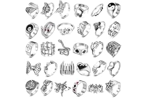 Milacolato 16/30/42Pcs Vintage Anelli Set Per Donna Uomo, Anello Gotico Yinyang Argento, Boho Punk Aperti Anelli Set, Anelli Di Artiglio Del Serpente Anelli Impilabili Anelli Di Sfuso Set