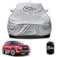 AUTOBIRSA Waterproof Car Body Cover for Nissan Magnite with Mirror and Antenna Pocket and Soft Cotton Lining (4 Side Elastic Triple Stitched & Metallic Silver with Black Piping Style)