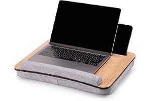 Vigo Wood Laptopstöd med kudde, bärbart sängbord för hemmaskontor med fack för och telefon (Ek