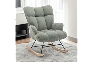 Aunekiv Schaukelstuhl, Stillsessel Schaukelsessel, Teddystoff Gepolsterter Schwingsessel Lesesessel Relaxstuhl Sessel mit Holzkufen, Armlehne, für Wohnzimmer, Schlafzimmer, Babyzimmer, Grün