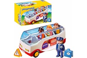 Playmobil 1.2.3 6773 Autocar de Voyage - avec Quatre Personnages, Un véhicule et des Accessoires - Mes Premiers Apprendre en s'amusant - pour Les Tout-Petits 18-36 Mois