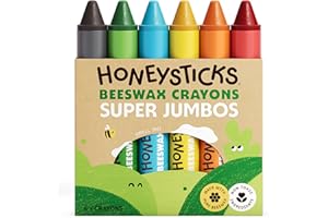 Honeysticks Super Jumbo Crayons (6 Pack) - 100% Pure Beeswax Crayons with Food Grade Colours, Non Toxic Crayons for Toddlers 1-3 Unbreakable, Extra Large, Easy to Hold and Use, Eco-Friendly