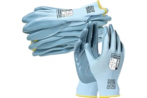 NITREX 250BU Guanti da Lavoro Blu, Confezione da 10, Guanti in Nitrile con Palmo Rivestito, Resistenti all'Olio e all'Umidità, taglia 9