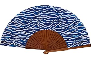 ‎TUSITALA BARCELONA Tusitala Barcelona Handfächer Wasser - Aus Holz und Baumwolle - 100% spanisches Handwerk - Inklusive natürlicher Jutetasche - Handgefertigtes Modeaccessoire - 23 cm.