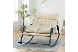 ATR ART TO REAL Mecedora doble de jardín, mecedora para adultos con 2 almohadas, marco de metal duradero con base de tela Teslin impermeable, 92 x 136 x 92 cm, color caqui