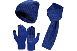 Atarni Wintermütze Schal Touchscreen Handschuhe Set - Unisex Beanie Mütze Fleece Warme Haube Winterschal Kaschmir Strickmütze Strickschal Thermo Rutschfeste Handschuhe für Herre 3-in-1 Winterset