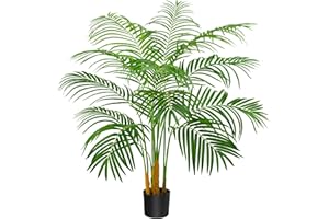 FSOHOI Finto albero di palma artificiale con 18 tronchi e vero Design corteccia, poliestere Premium, palma del paradiso tropicale in vaso (nero, 90CM)