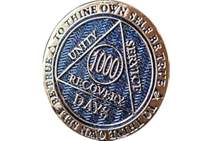 RECOVERYCHIP 1000 Days AA Medallion Reflex Dusty Blue Gold Plated 1000 Day Chip