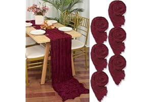 YMHPRIDE Lot de 6 Chemins de Table en étamine en Bourgogne, 90 x 300cm en Tissu de Gaze Rustique,Vin Rouge décoration de Table de Mariage Nappe pour fête de Douche Nuptiale décorations de Table