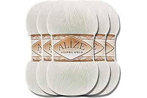 HOBBY YARN Alize 5x 100g Angora Gold Laine Turque Premium Coton et Acrylique Fils à tricoter manuels unis | Fil à tricoter Laine bébé Unicolore pour crochet Tricot Echarpes (crème claire)