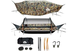 Night Cat Hamaca de Fondo Plano para 1 Persona con Mosquitera Cubierta Impermeable y Sala de Almacenamiento Adicional Senderismo Camping Jardín Patio Trasero Salvaje