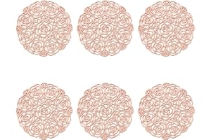 ASFINS Set di 6 Sottobicchieri, Sottobicchieri Dorati Sottobicchieri Vinile Sottobicchiere Antiscivolo Sottobicchieri Tappetini isolanti in PVC, per Tavolo, Pranzo, Cucina (Oro rosa, Stile L, 10cm)