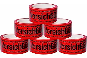 BIGtec 6 Rollen Paketklebeband Vorsicht Glas Klebeband Packband Paketband Verpackungsband Kartonband Standard 66m lang 48mm breit rot Verpackungsmaterial Paket Karton