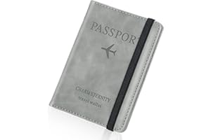 Larkumio Funda Pasaporte Portadocumentos Viaje, Porta Pasaportes para Viaje con Bloqueo RFID, Cuero de PU Porta Documentos para Mujer Hombre Accesorios de Viaje (Gris)