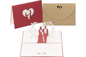 int!rend Tarjeta de boda emergente, tarjeta de felicitación con sobre dorado, tarjeta de invitación para boda, aniversario, día de San Valentín, aniversario, paquete de 1