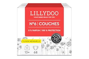 LILLYDOO Couches douces pour la peau, taille 6 (13 kg+), boîte demi-mois (68 couches) (FSC Mix)