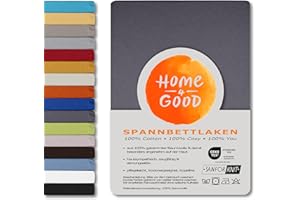 HOME - 4 - GOOD home4good Spannbettlaken 120x200cm, 100% gekämmte Baumwolle, Oeko-TEX 100, Jersey Spannbetttuch Bettlaken 120 x 200 - Grau
