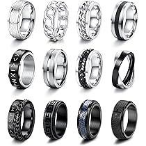 Bague Anneau Homme En Acier Inoxydable Et Ruban Fibre De Carbone Noire