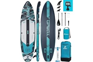 UPWELL Aufblasbares Stand Up Paddle Board 350/340/335/320cm mit SUP-Zubehör Inklusive Rucksack, Reparatursets, Rutschfestes Deck, Kajaksitz, Leine, 3 Flossen, Paddel und Handpumpe