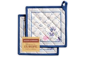 Maison d' Hermine Faience Topflappen, 100% Baumwolle, 2 Stück, zum Grillen, Kochen, Backen, Mikrowelle, Grillen, Frühling/Sommer, Ostern, 20 cm x 20 cm