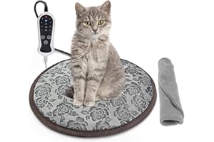 RC SLL Cat Heating Pad,Heated Cat Bed Indoor Electric Warming Cat Bed,Upgraded Adjustable Controller,Waterproof Kitten Heating Pad with Chew Resistant Steel Cord(Rose,Round-15.5")