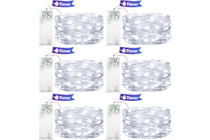 ENLACE 6 styck LED-ljusslinga med batteri och timer, 2 m, 20 LED, koppartråd, batteridriven, mikroljusslingor i vitt för bröl