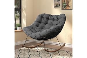 Grand patio Fauteuil à bascule de jardin, à bascule, pour salon, relaxation, avec rembourrage, charge maximale : 150 kg, pour jardin, chambre à coucher, salon, coin, véranda, gris clair (Gris foncé)