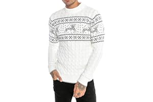 REDBRIDGE Maglione da Uomo Stile Norvegese Pullover con Collo Alto in Cotone Slim Fit Plait Reindeer