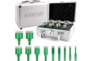 KURSTOL Forets Diamant Boîte - trepan carrelage 11 Pièces 6/8/10/12/14/20/25/28/32/35/38MM Tige triangulaire trépan diamant pour Perçage à sec en Porcelaine Carrelage Granit Marbre