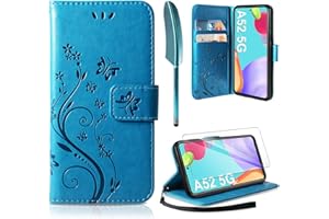 AROYI Lederhülle Kompatibel mit Samsung Galaxy A52 5G/4G/A52S 5G Hülle und Schutzfolie, Flip Wallet Handyhülle PU Leder Tasche Case Kartensteckplätzen Schutzhülle Kompatibel mit Samsung Galaxy A52 5G