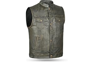LEATHERICK Mens Top Grain Sons of Anarchy Distressed Biker Leather Waistcoat - Vintage Motorcycle Vest