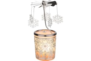 MaMeMi Farolillo navideño/carrusel de Vela de té de Vidrio, Farolillo - Carrusel [Motivo de Copo de Nieve] Altura Total 15 cm, Vela de té incluida