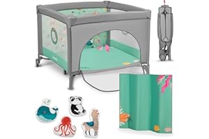 LIONELO MILLE Lit de Voyage et Parc Bébé 2en1100x100 cm jusqu'à 15 kg 0-36 mois, Entrée Latérale Zippée, Matelas, Roulettes Freinées, Pliage Facile, Sac de Transport