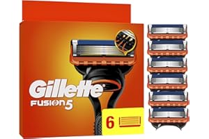 Gillette Recharges De Rasoir Fusion5 Pour Hommes, Pack De 6, AUTHENTIQUES, Cartouches Avec Bande Lubrifiante Et 5 Lames Pour Un Rasage Manuel Efficace, Compatibles Avec Les Manches De La Série Fusion