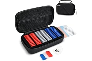 KIORAFOTO EVA PU Micro SD Card Case with 60PCS Individual Plastic TF Card Holder for 60 MicroSD MicroSDHC MicroSDXC Cards,Water-Resistant Anti-Shock TF MSD Card Carrying Organizer with Handle & Label