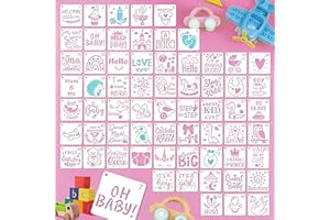 PABBYEEY Lot de 64 pochoirs réutilisables pour loisirs créatifs, décoration murale et scrapbooking - Motif fête prénatale, anniversaire et chambre d'enfant - 7,62 x 7,62 cm
