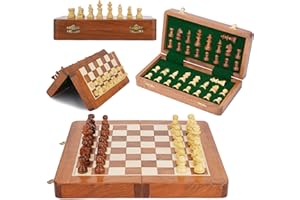 Ajuny Magnetyczny zestaw szachów podróżnych – ręcznie wykonane drewno akacjowe, składana deska z eleganckim wiekiem przechowywania